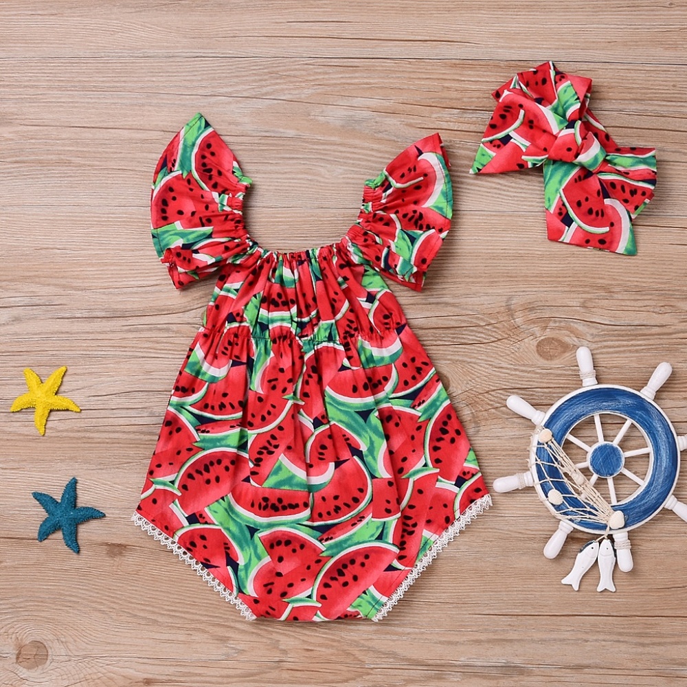*Restocked* Baby Girl Watermelon Romper & Headband - Picture 2 of 8